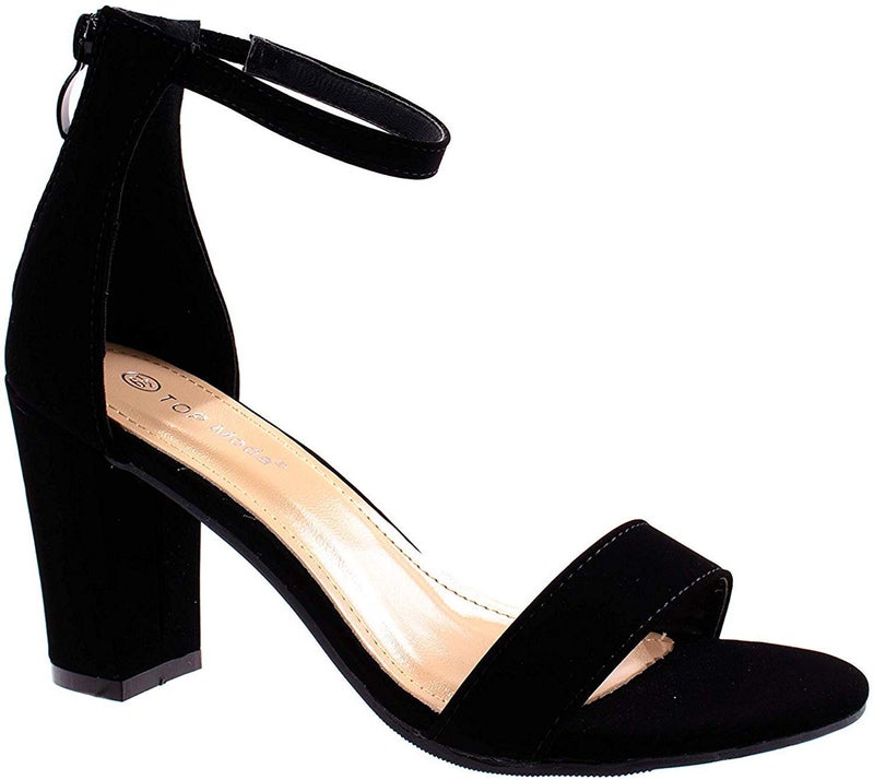 Top Moda Over the Toe Strap Ankle Wrap Strap Heel Open Toe Medium Heel, Black, 7 - Image 3